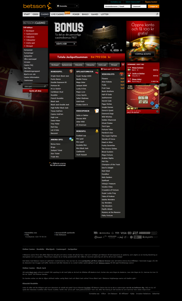 Betssons olika casinospel